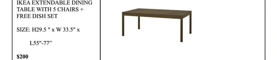 IKEA extendable table with 5 chairs and free dish set