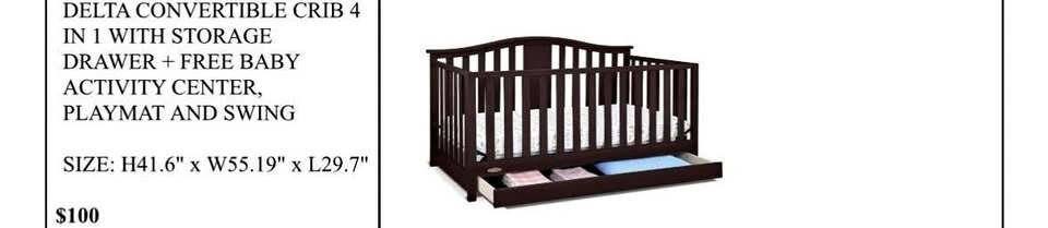 Delta crib with storage + free baby items