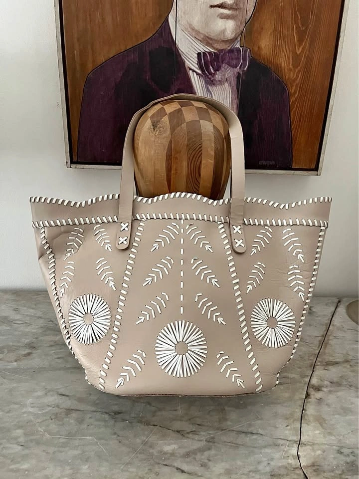 Anthropologie Leather Tote with Silk Scarf / Tie Accent