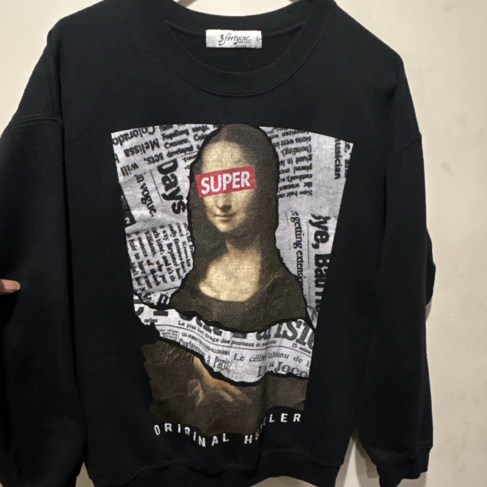 3fortyinc L Mona Lisa Graphic Print Black Fleece Sweatshirt
