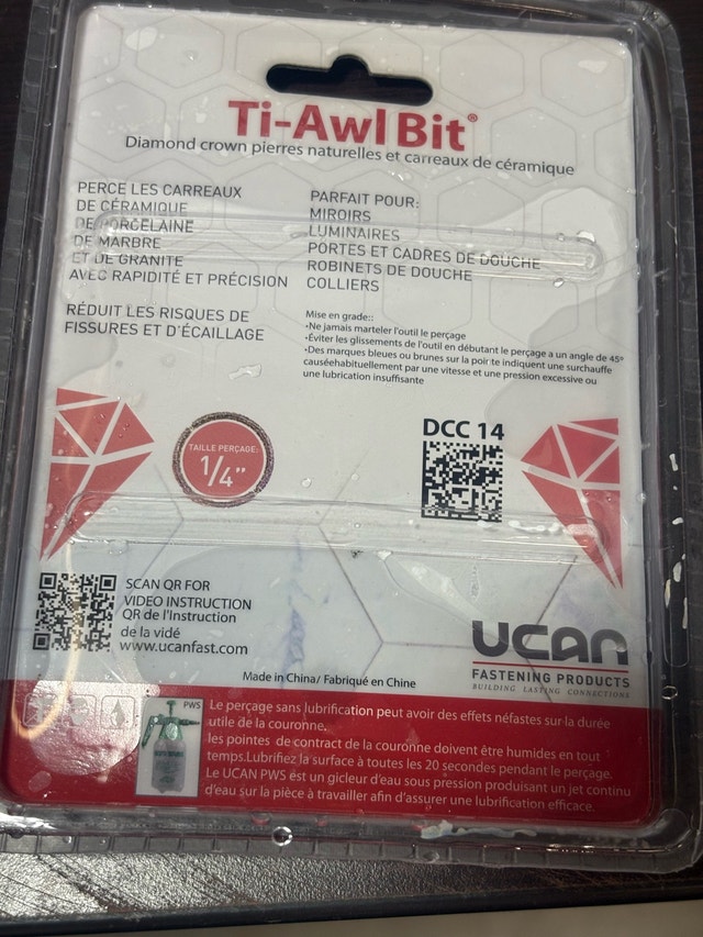 UCAN Ti-Awl Bit 1/4 inch Diamond Core Cutter