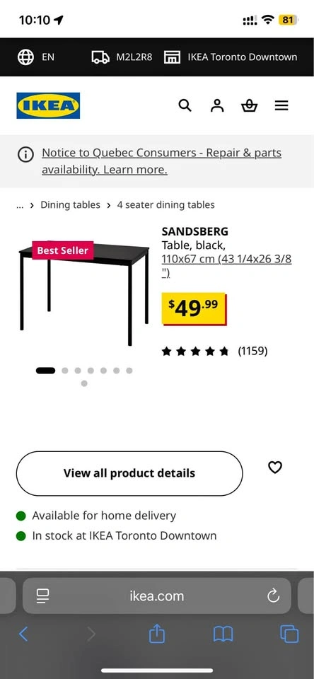 IKEA SANDSBERG Dining Table (Black) – 4-Seater – Great Condition