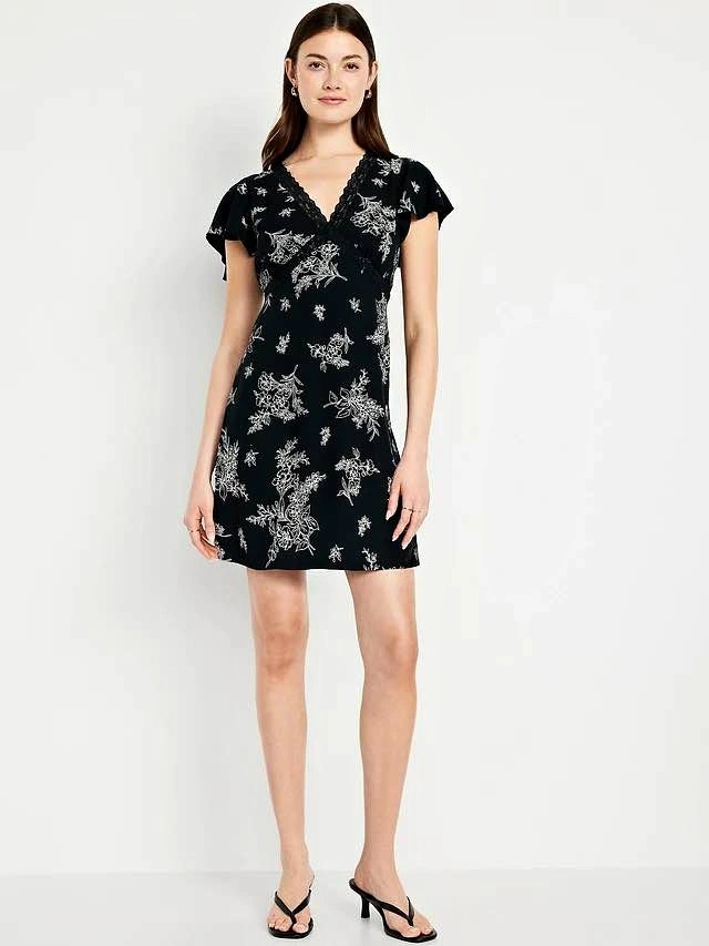 Old Navy Fit & Flare Crepe Lace-Trim Mini Dress
