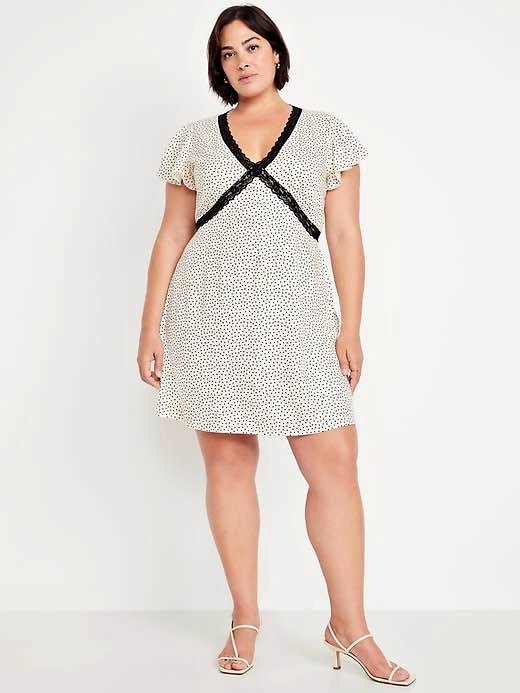 Old Navy Fit & Flare Crepe Lace-Trim Mini Dress
