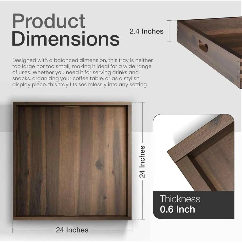 Acacia Wood Square Ottoman Tray - Extra Large - photo 2