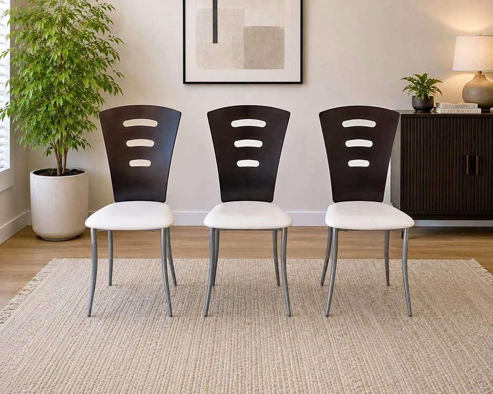 Set of 3 Modern Dining Chairs – Wood Back & Cushioned Seats