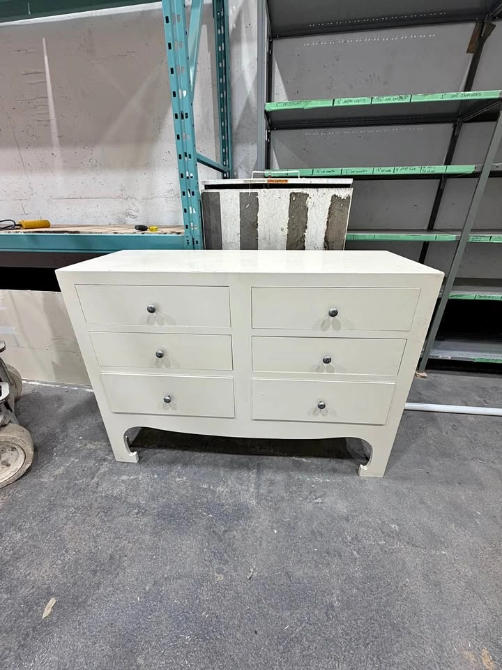 Vintage-Style Solid MDF 6-Drawer Dresser – Off-White/Cream