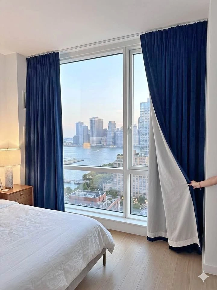 Luxury Navy Blue Blackout Curtains (2 Panels) + 99” Track Rod