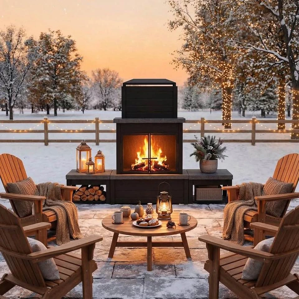 SUNJOY 58 Inch Modern Outdoor Fireplace with Chimney & Log Holde - photo 3