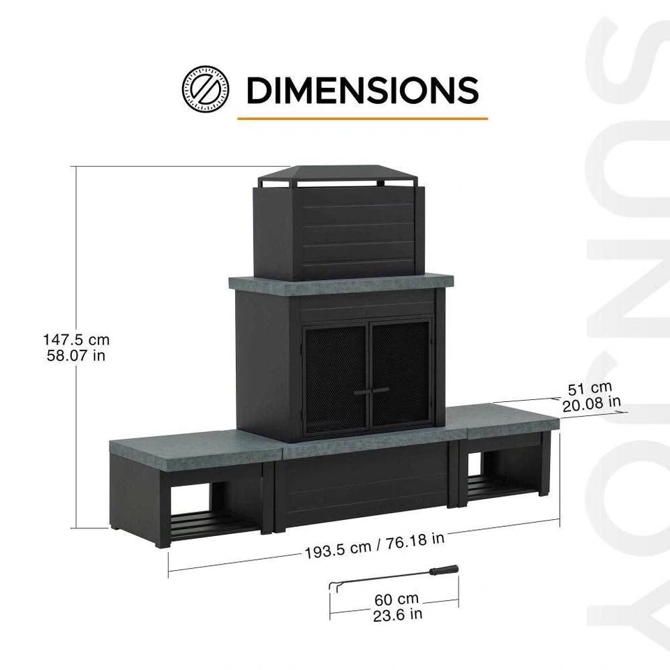SUNJOY 58 Inch Modern Outdoor Fireplace with Chimney & Log Holde - photo 4