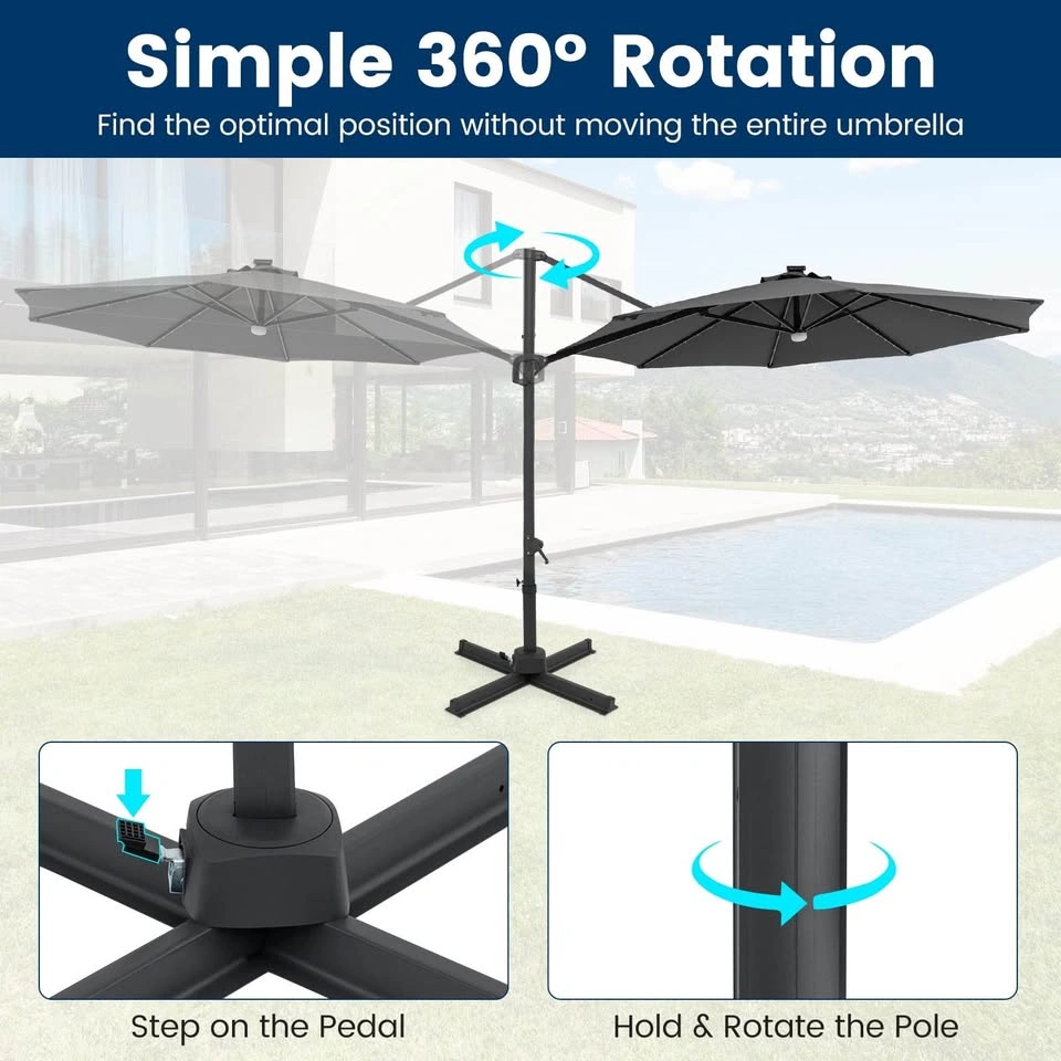 Costway 10 FT Cantilever Patio Umbrella with Solar LED Lights - photo 2