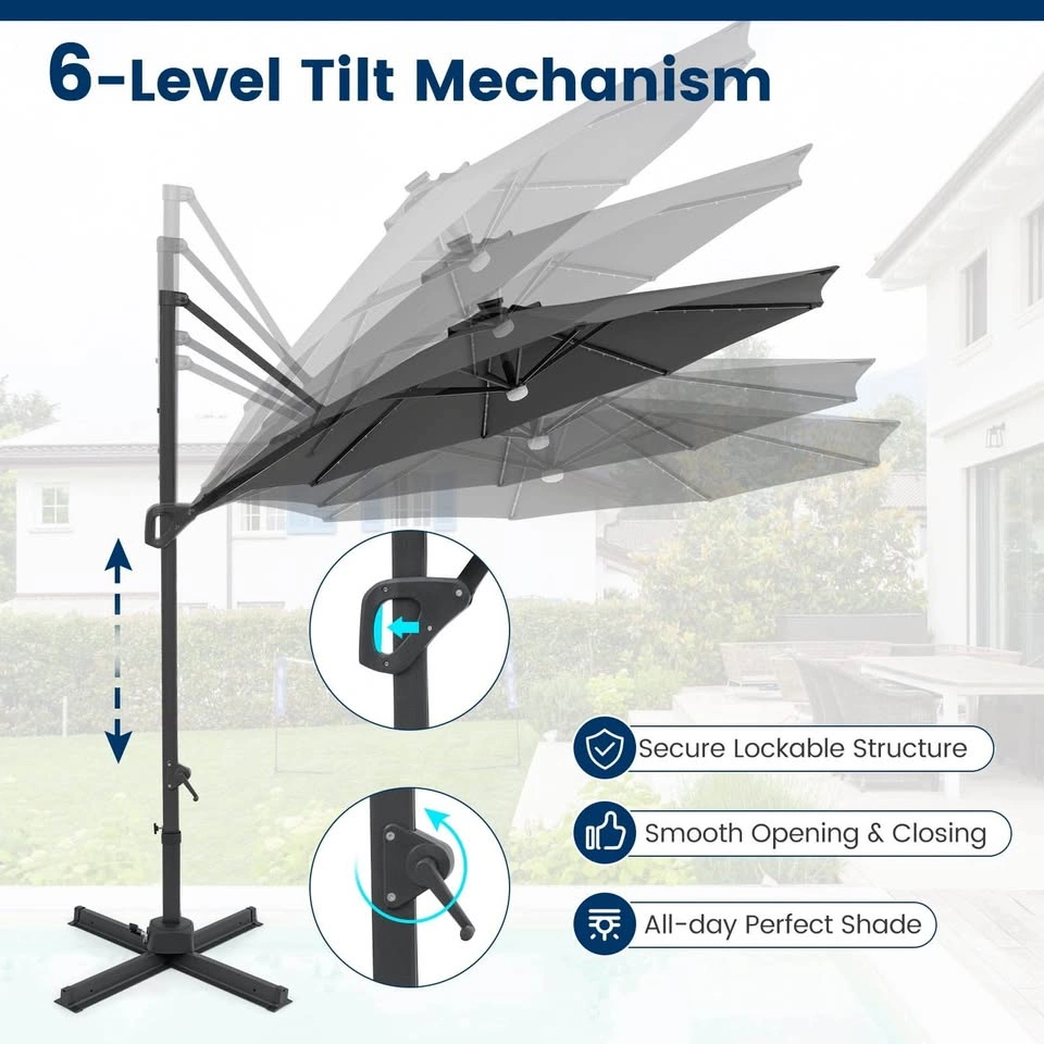 Costway 10 FT Cantilever Patio Umbrella with Solar LED Lights - photo 3