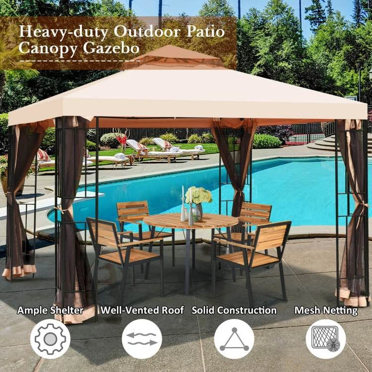 10 × 10 Feet 2-Tier Vented Metal Canopy with Mosquito Netting - photo 2
