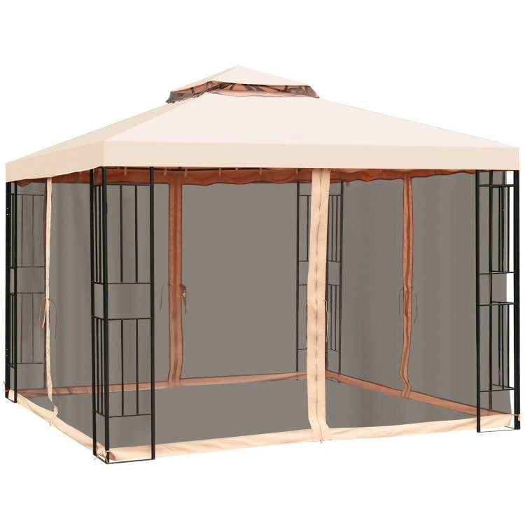 10 × 10 Feet 2-Tier Vented Metal Canopy with Mosquito Netting - photo 3