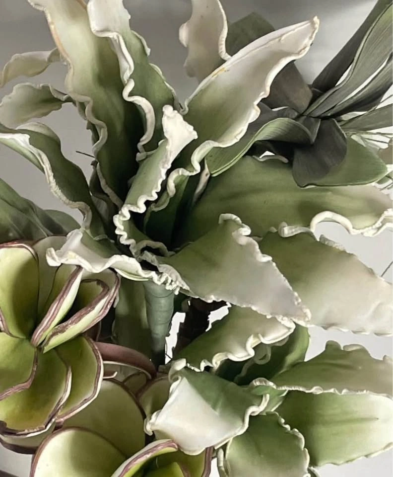 Artificial Tropical Floral Arrangement in Ribbed Glass Vase - photo 2