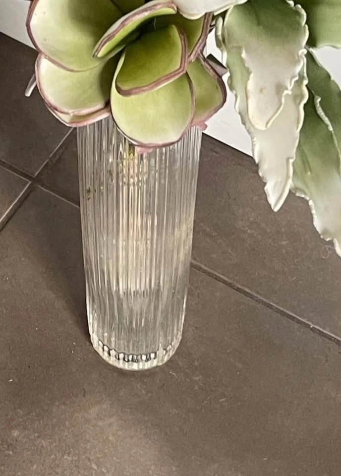 Artificial Tropical Floral Arrangement in Ribbed Glass Vase - photo 3