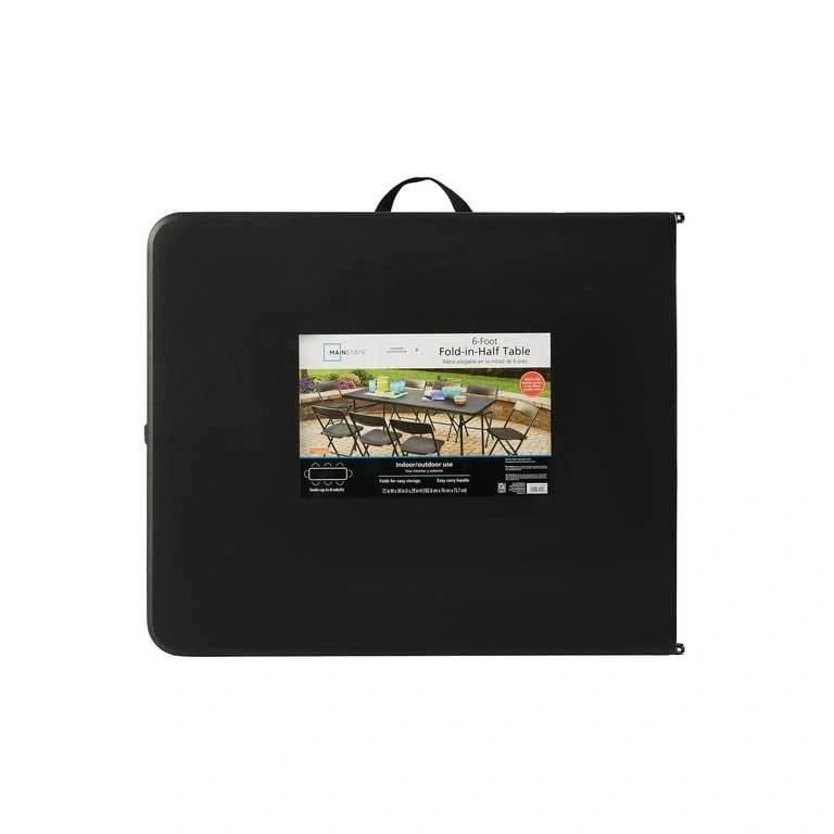 Mainstays 6 Foot Bi-Fold Plastic Folding Table, Black - photo 3