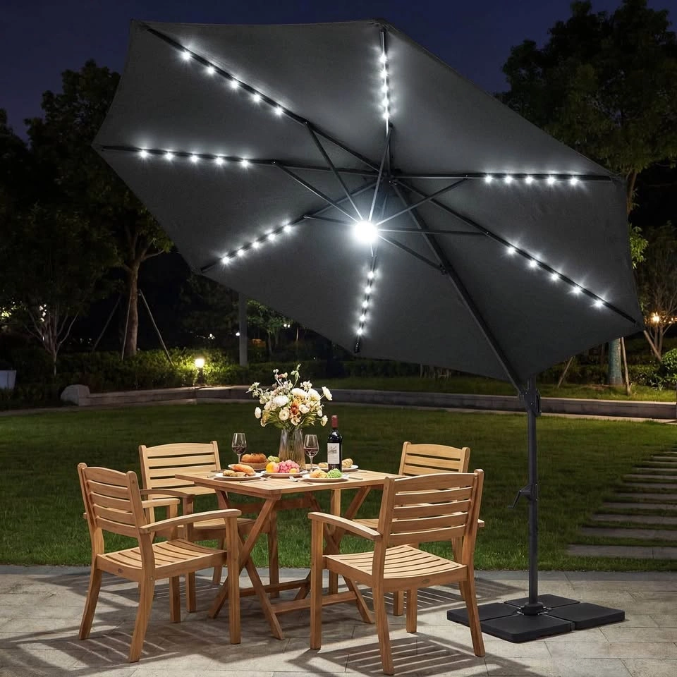 Costway 10 FT Cantilever Patio Umbrella with Solar LED Lights - photo 2