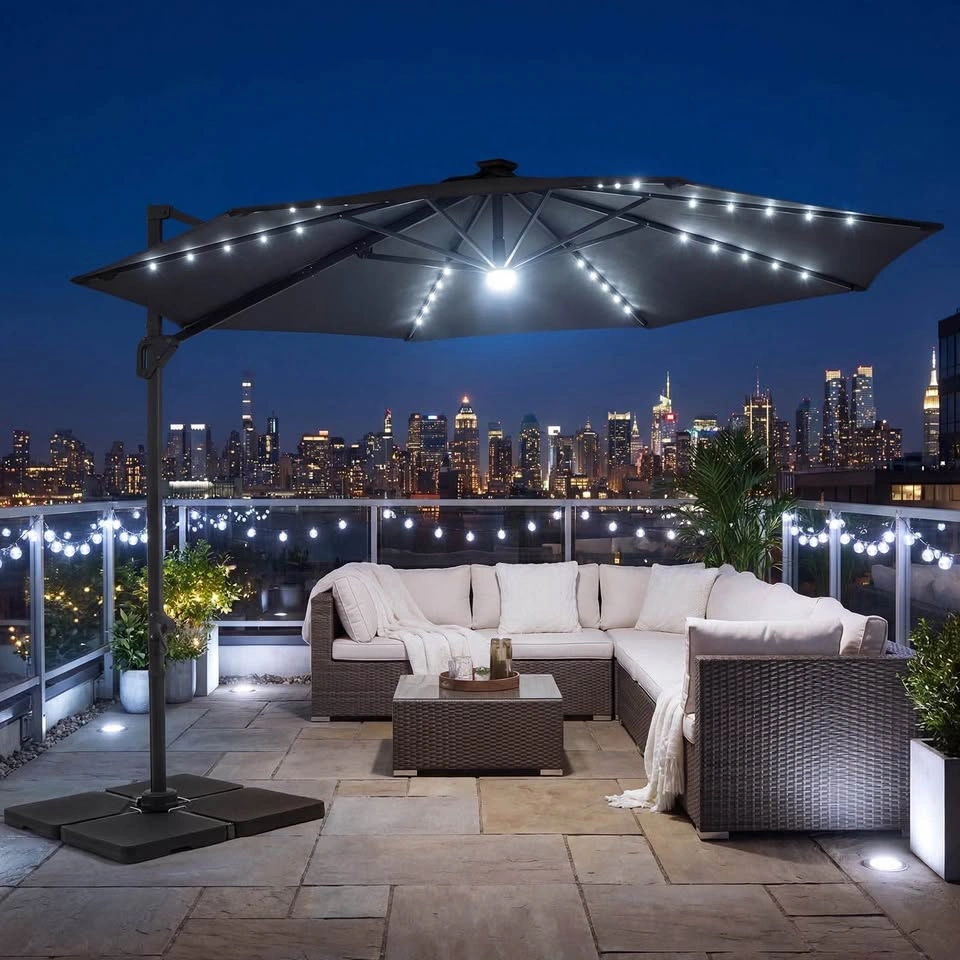 Costway 10 FT Cantilever Patio Umbrella with Solar LED Lights - photo 3