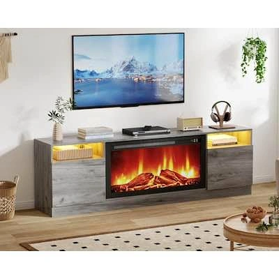 75-in TV Modern Wooden Console with Electric Fireplace