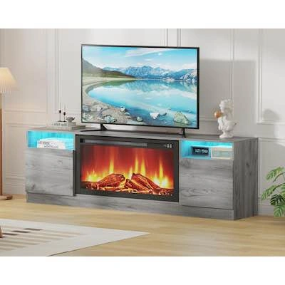 75-in TV Modern Wooden Console with Electric Fireplace - photo 3