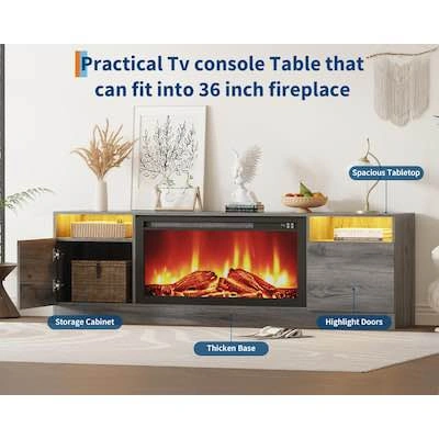 75-in TV Modern Wooden Console with Electric Fireplace - photo 4