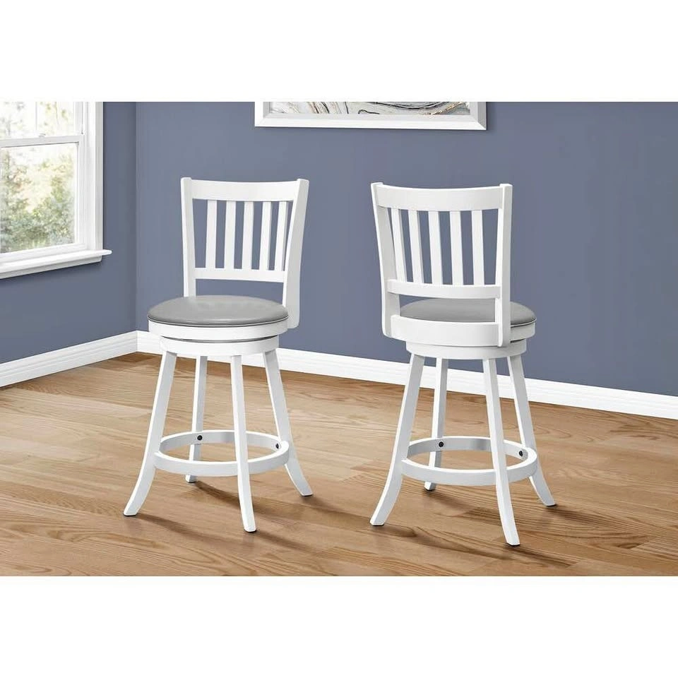 Set of 2 Swivel Counter Height Bar Stools, White/Grey