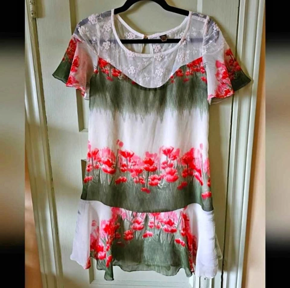 Farm Rio floral chiffon poppy field minidress size Small