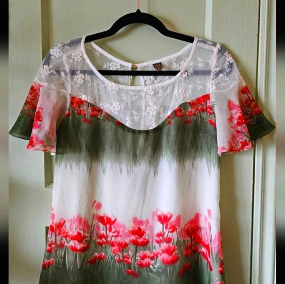 Farm Rio floral chiffon poppy field minidress size Small - photo 2