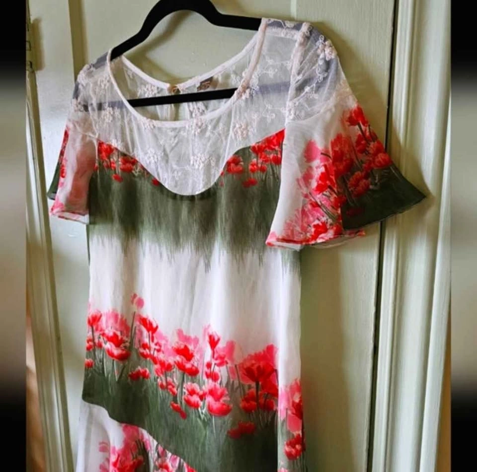 Farm Rio floral chiffon poppy field minidress size Small - photo 4