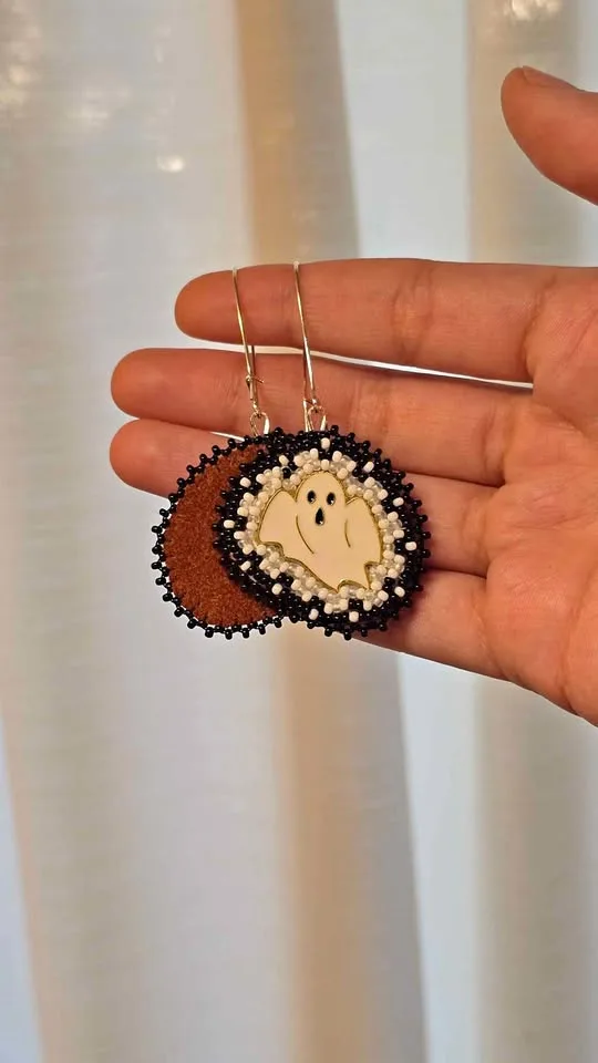 Handmade Halloween Ghost Earrings w/Leather Backing thumbnail