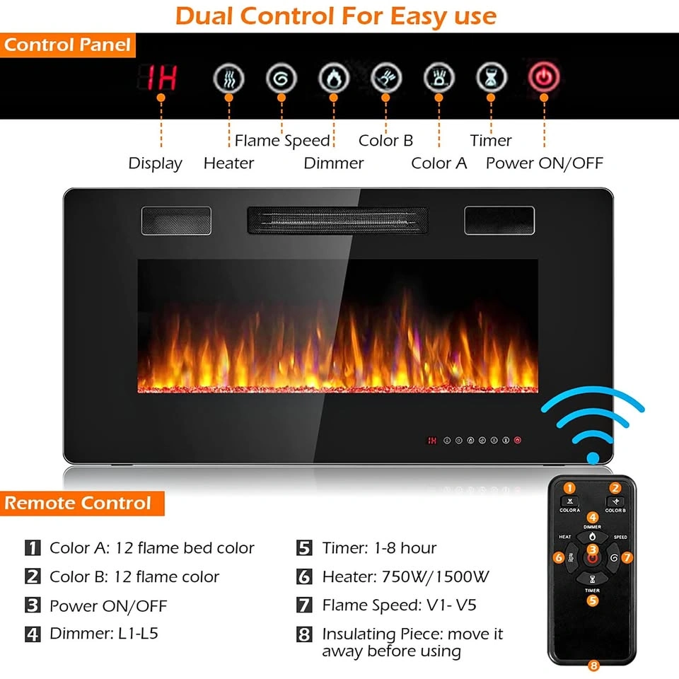 Costway 36'' Electric Fireplace Wall Mounted Heater