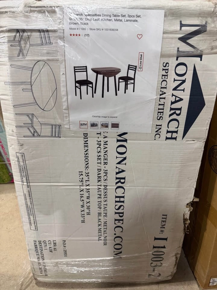 Monarch Specialties 3pc Dining Table Set, 35" Drop Leaf - photo 3