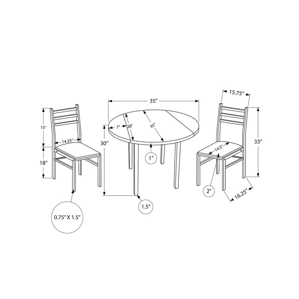 Monarch Specialties 3pc Dining Table Set, 35" Drop Leaf - photo 5