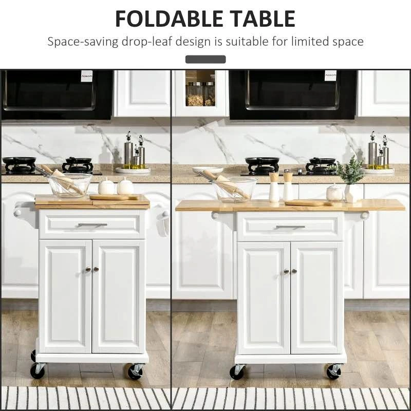 HOMCOM Kitchen Island Cart on Wheels with Extended Counter