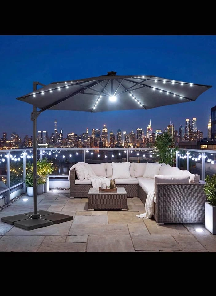 Costway 10 FT Cantilever Patio Umbrella with Solar LED Lights