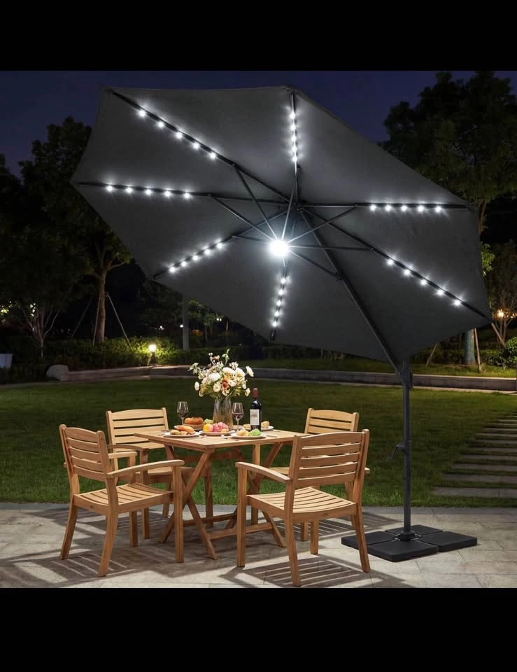 Costway 10 FT Cantilever Patio Umbrella with Solar LED Lights - photo 2