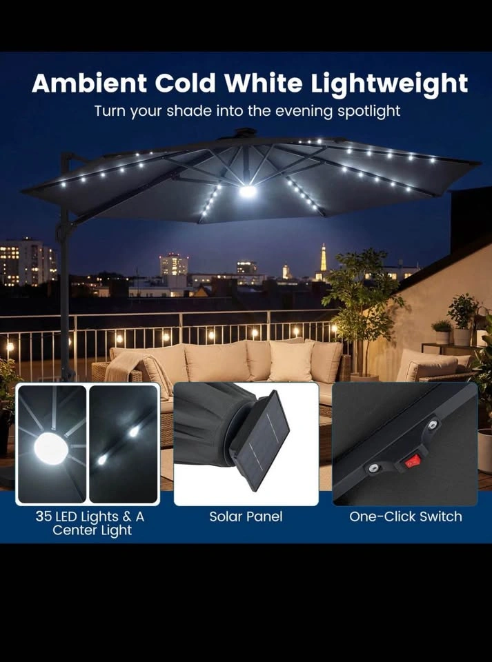 Costway 10 FT Cantilever Patio Umbrella with Solar LED Lights - photo 3