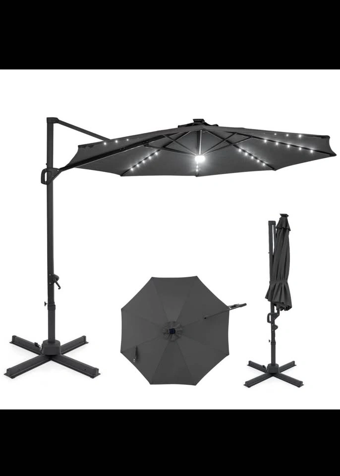 Costway 10 FT Cantilever Patio Umbrella with Solar LED Lights - photo 5