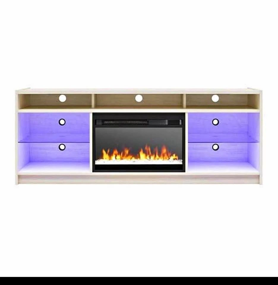 Ameriwood Home Luna Ivory Oak Electric Fireplace TV Stand