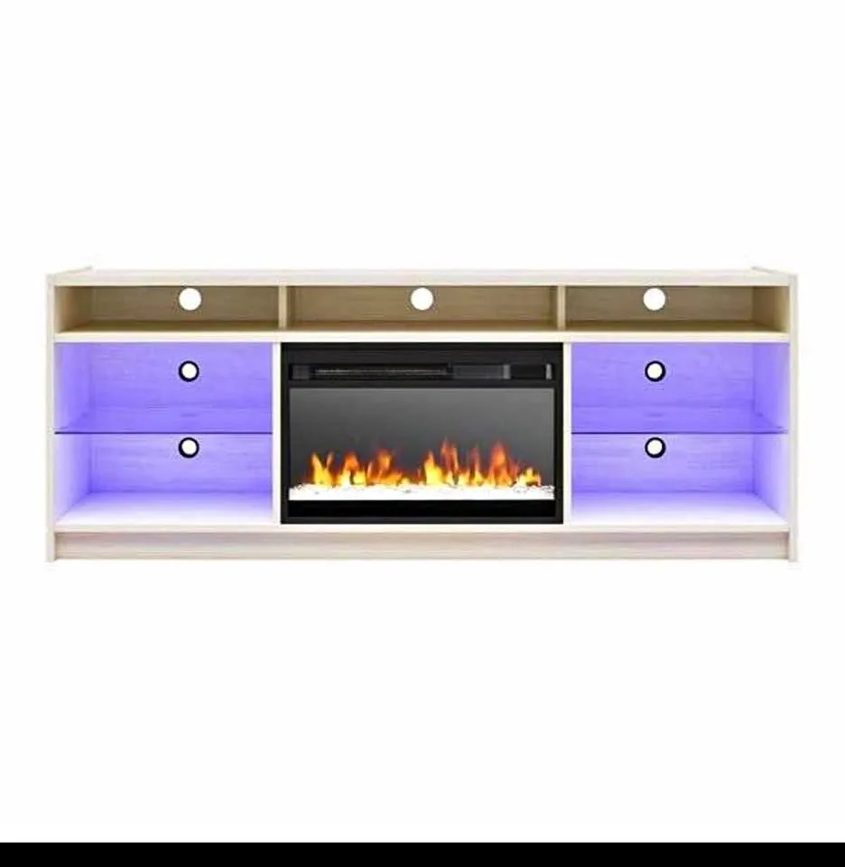 Ameriwood Home Luna Ivory Oak Electric Fireplace TV Stand