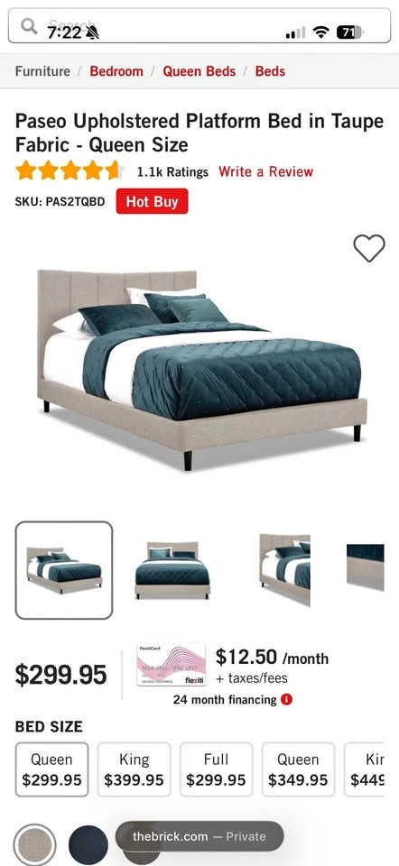 The Brick Paseo Upholstered Queen Platform Bed
