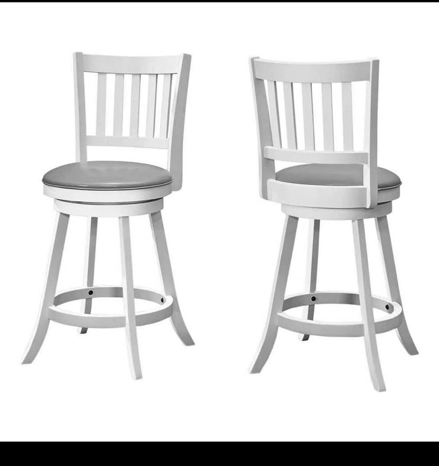 Set of 2 Swivel Counter Height Bar Stools - White & Grey