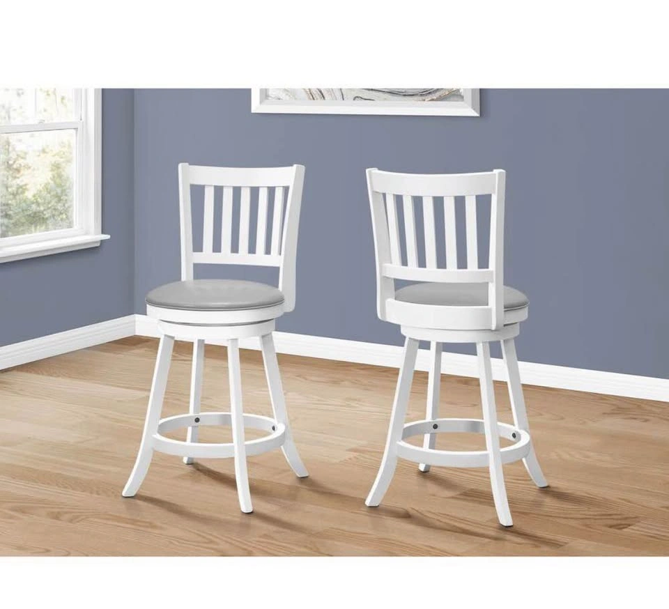 Set of 2 Swivel Counter Height Bar Stools - White & Grey - photo 4