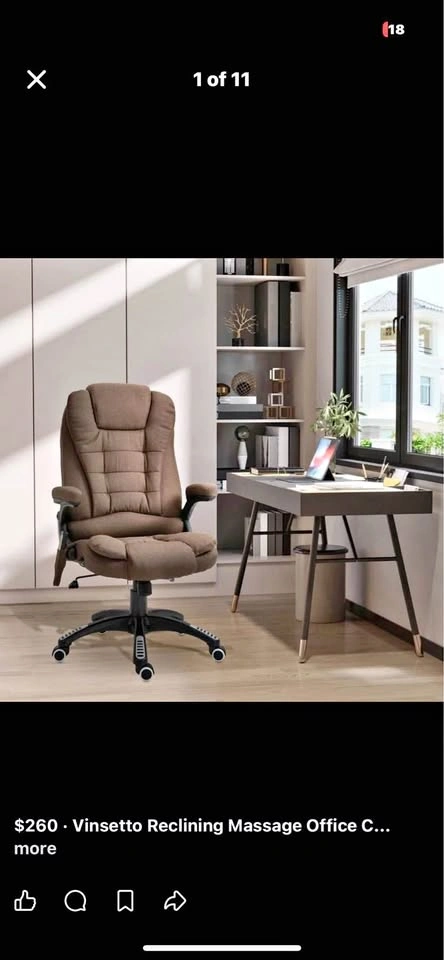 Vinsetto Reclining Massage Office Chair, Brown