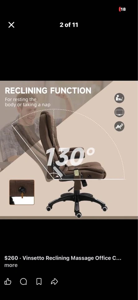 Vinsetto Reclining Massage Office Chair, Brown - photo 2