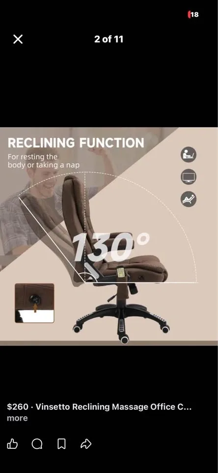 Vinsetto Reclining Massage Office Chair, Brown - photo 2