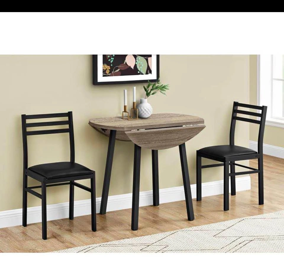 Monarch Specialties 3-Piece Dining Set - Dark Taupe/Black
