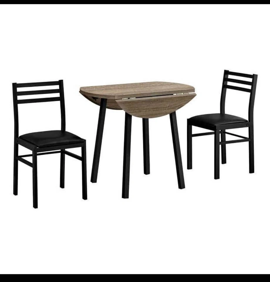 Monarch Specialties 3-Piece Dining Set - Dark Taupe/Black - photo 2
