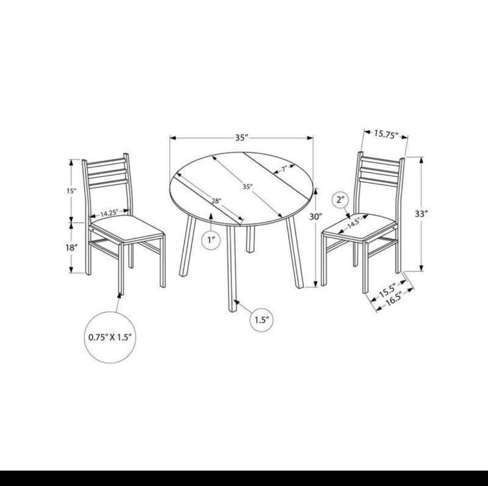Monarch Specialties 3-Piece Dining Set - Dark Taupe/Black - photo 3